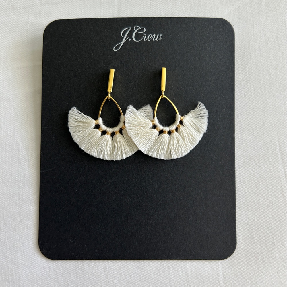J. Crew Gold and White Fringe Fan Earrings
